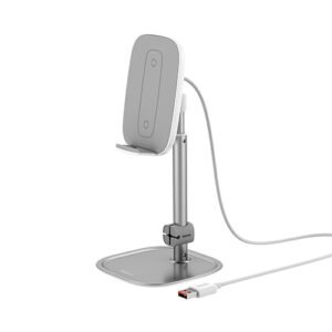 BASEUS LITERARY YOUTH DESKTOP BRACKET (TELESCOPIC + WIRELESS CHARGING) SILVER