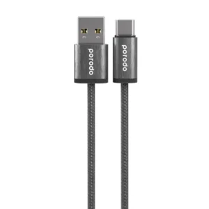 Porodo Woven Braided USB-A Type-C Cable Data & Fast Charge Aluminum Shell 1.2m/4ft(Black)