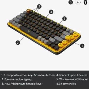 Logitech POP Keys Wireless Mechanical Emoji Keyboard, ENG – Black Yellow