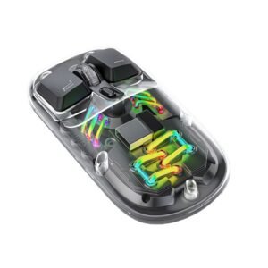 Porodo Transparent Dual-Mode Wireless Mouse RGB Light And Magnetic Cover (Black)