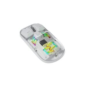 Porodo Transparent Dual-Mode Wireless Mouse RGB Light And Magnetic Cover (White)