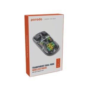 Porodo Transparent Dual-Mode Wireless Mouse RGB Light And Magnetic Cover (Black)